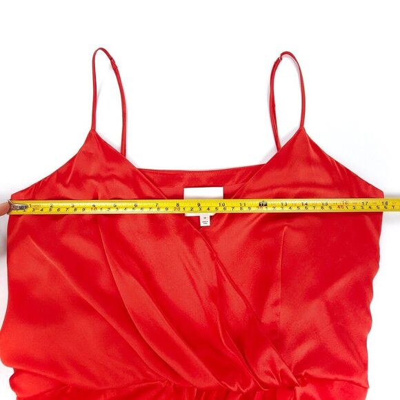 NEW Cinq A Sept 100% Silk Mirin Faux Wrap Top Cami Red Satin Medium Quiet Luxury - Picture 3 of 8